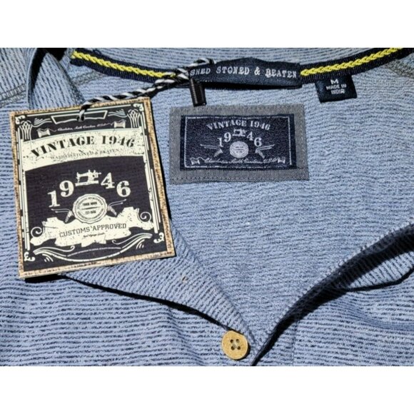 Vintage 1946 Mens Blue T-shirt Long Sleeve Pull-Over Size M NWT JH755 - Picture 2 of 3